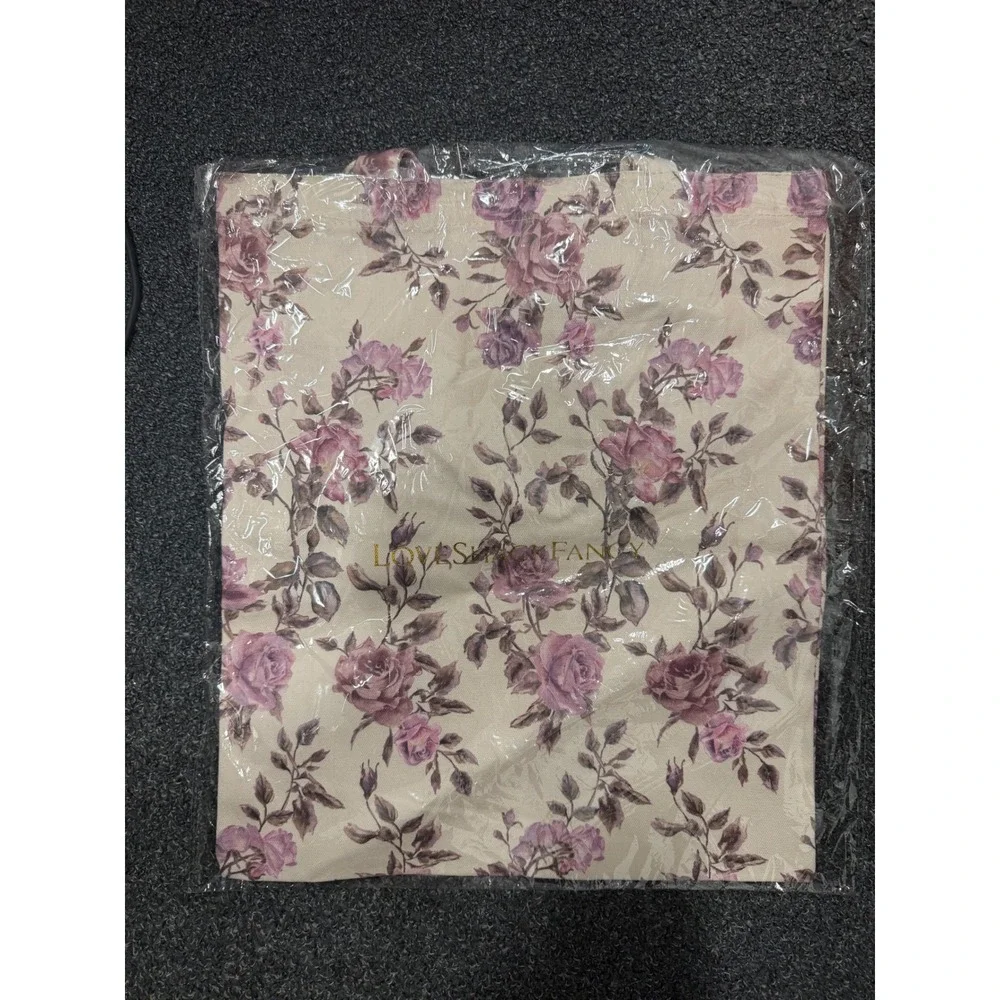 LoveShackFancy Floral Canvas Tote Bag Cottagecore Pink Roses Shopper NWT